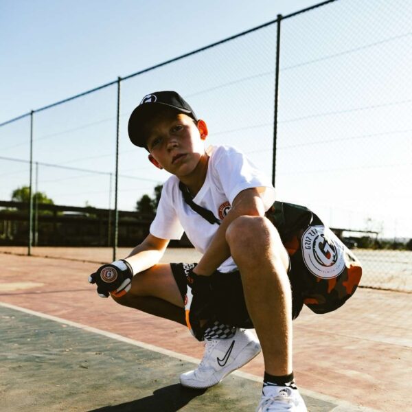 hand tennis athlete player with essential bag and gear